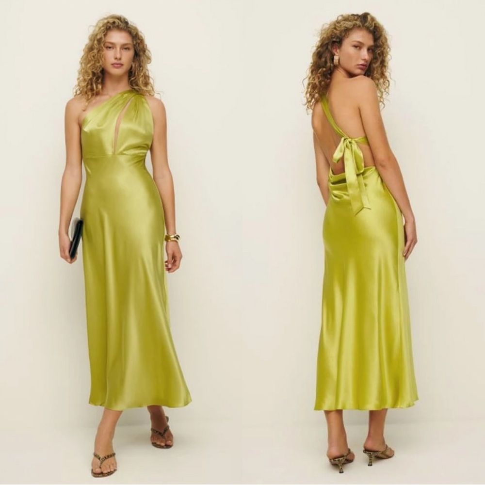 NWT Reformation‎ Dasha Silk Midi Dress in Algae Bloom Size 4